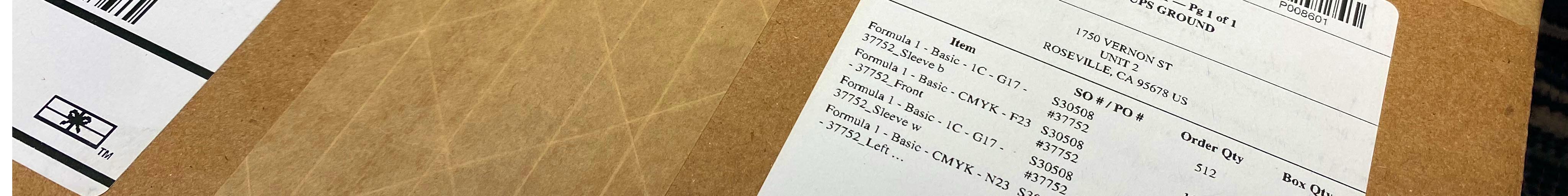Shipping box with packing list label